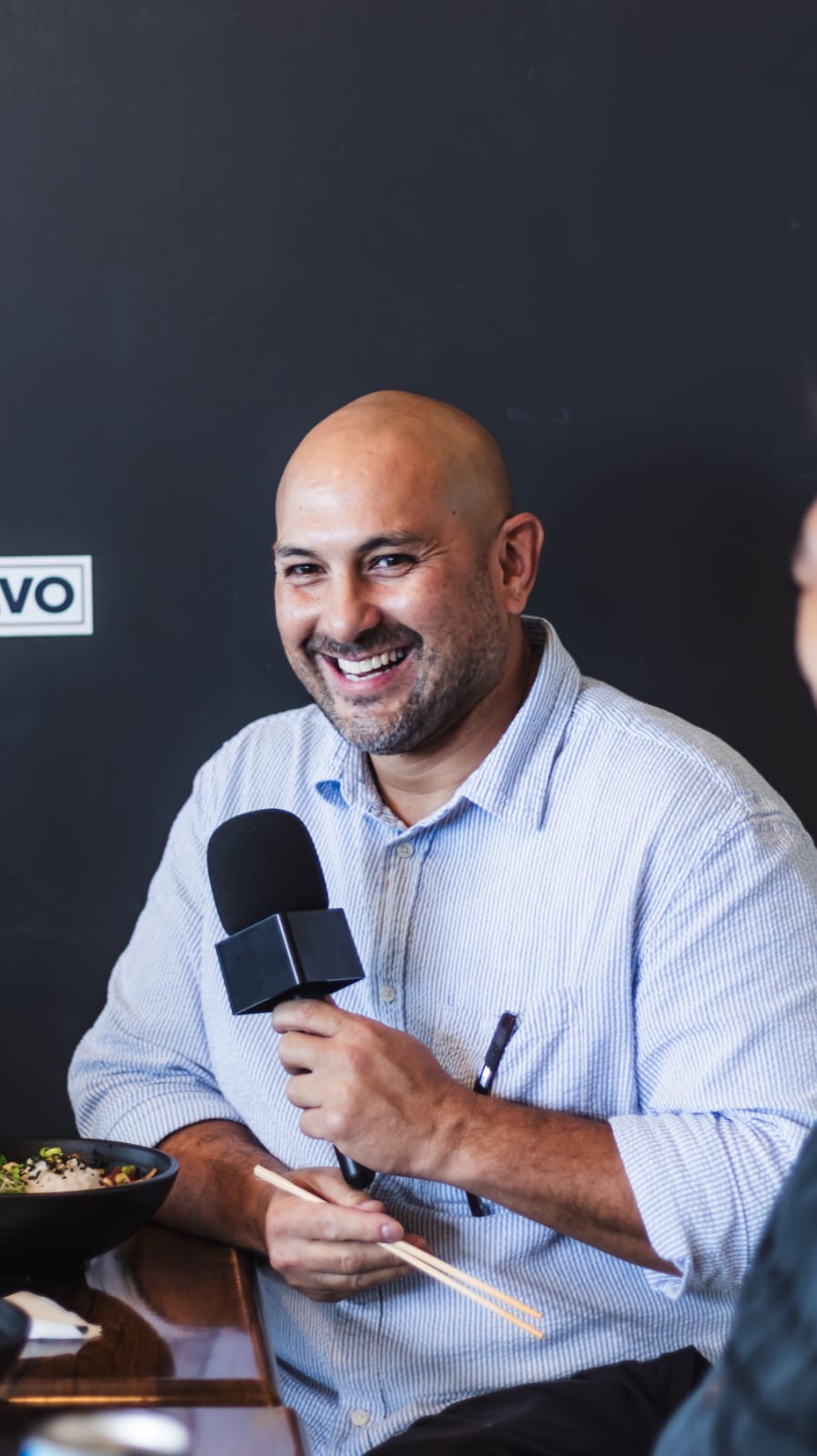 EJ Calvo laughing during the Lunch with the Leaders interview